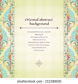 Vector card. Oriental floral pattern. Simple delicate ornament. Place for your text. 