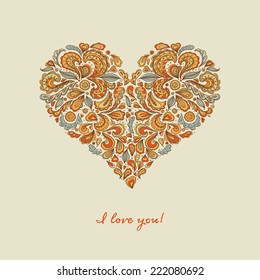 vector card with ornamental colorful  heart.  It can be used for cards, postcards, wedding invitation. Mothers day, valentines day, wedding, birthday.