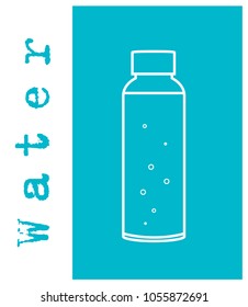 Vector card with outline bottle and text "water".