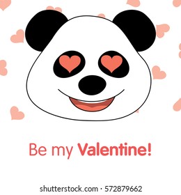 Vector card with Panda face and Valentine theme. 