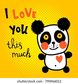 vector card, panda illustration, hand lettering text