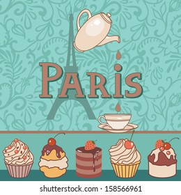 vector card with paris bakery