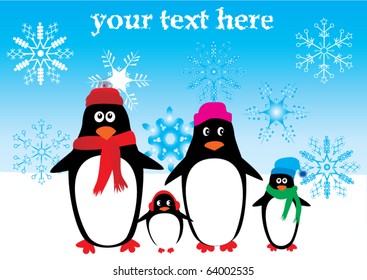 vector card with penguin family