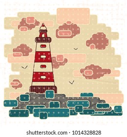 Vector card with a picture of a lighthouse. the theme of the sea and travel