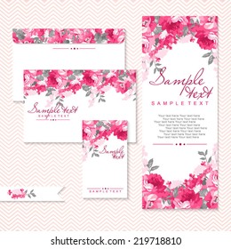 Vector card with pink roses and chevron Perfect for wedding invitations and  birthday designs