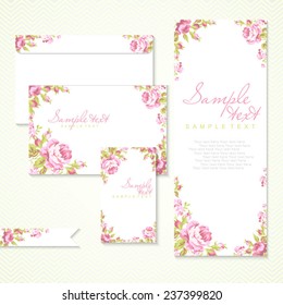 Vector card with pink roses and chevron