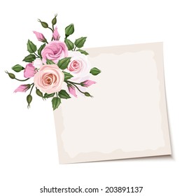 Vector card with pink roses. Eps-10.