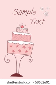 vector card with pink wedding or birthday cake