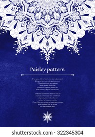 Vector card and place for your text. Round floral damask pattern. Hand drawing watercolor background. 