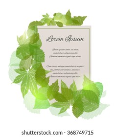 Vector card with place for your text.The letter of thanks. Invitation with green leaves