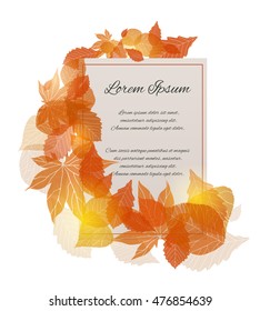 Vector card with place for your text.The letter of thanks. Invitation with autumn leaves