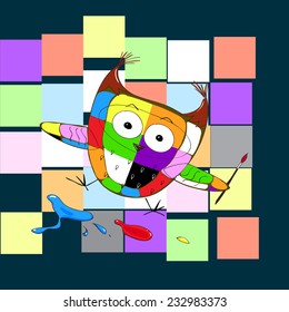 Vector card or poster design with an Elmer-style owl. Great for poster, social media, web banner.