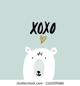 Vector card and poster with polar bear, cute animal face