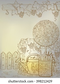 Vector card in provence style with flowers, vines with space for text. Spring in the garden.