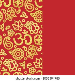 Vector card with realistic golden foil border with OM symbol and lotus mandala pattern - template with copy space for cards, invitations and printed media