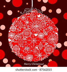 vector card with red Christmas ball