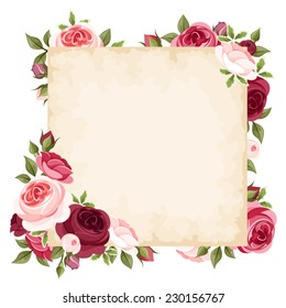 Vector card with red and pink roses.