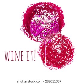 Vector card of red wine glass on purple grunge background