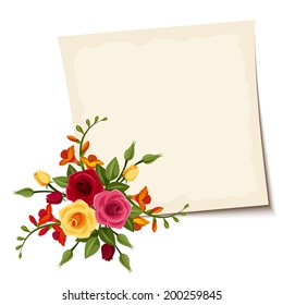 Vector card with red and yellow roses.