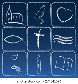 Vector card with religious symbols for various church functions