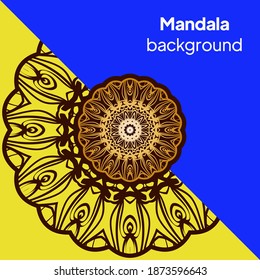 Vector Card with Round Abstract Mandala Style Decorative Element. Hand-Drawn Vector Illustration. Can Be Used For Textile, Greeting Card, Coloring Book, Phone Case Print. Luxury black gold color.