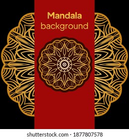 Vector Card with Round Abstract Mandala Style Decorative Element. Hand-Drawn Vector Illustration. Can Be Used For Textile, Greeting Card, Coloring Book, Phone Case Print. Luxury black gold color.