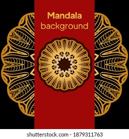 Vector Card with Round Abstract Mandala Style Decorative Element. Hand-Drawn Vector Illustration. Can Be Used For Textile, Greeting Card, Coloring Book, Phone Case Print. Luxury black gold color.