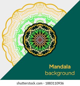 Vector Card with Round Abstract Mandala Style Decorative Element. Hand-Drawn Vector Illustration. Can Be Used For Textile, Greeting Card, Coloring Book, Phone Case Print. Luxury black gold color.