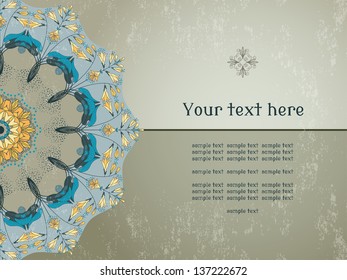 Vector card. Round floral pattern on  vintage plaster background. Hosta plant. Place for your text.