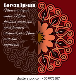 Vector card with round floral pattern. Vintage background in red colors. Vector template for design invitations, save the date cards, wedding and greeting cards.