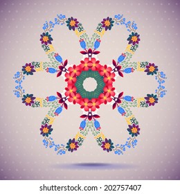 Vector card. Round oriental pattern on vintage background. Old paper, polka dot. Place for your text. Perfect for greetings, invitations or announcements.