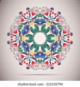 Vector card. Round oriental pattern on vintage background. Old paper, polka dot. Place for your text. Perfect for greetings, invitations or announcements.
