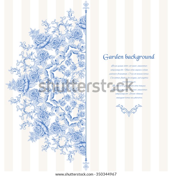 Vector card with round\
pattern of a bouquet french roses on striped background. Place for\
your text.