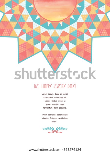 Vector card with round pattern. Triangles and\
grid ornament. Place for your\
text.