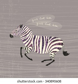 Vector card with a running zebra and space for your text