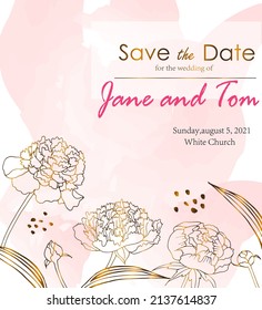 vector card save the date with golden flower