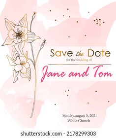 vector card save the date. line flower. boho style