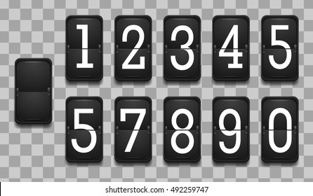 Vector card for scoreboard on empty background, set of numbers on black realistic dice