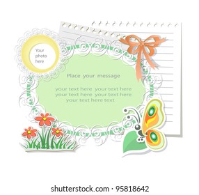 Vector card with scrapbook elements.