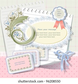 Vector card with scrapbook elements.