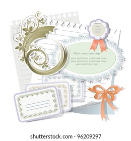Vector card with scrapbook elements.