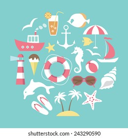 vector card with  sea and beach  icons