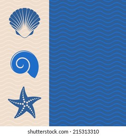 Vector card with sea icons and wavy lines