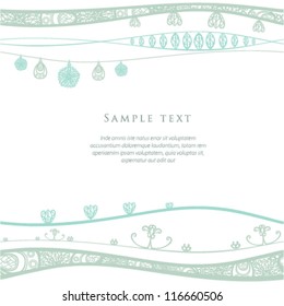 Vector card with seamless pattern. Tender waves with feminine ornament.