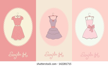Vector card set with cute dresses