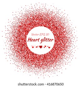 Vector card with shimmer. Greeting card with hearts. Shiny. Red spangle. Shimmer. Bright sparkles. 