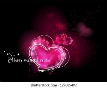 Vector Card with shiny hearts on blurred background.