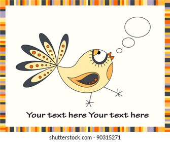 Vector card with singing bird and text bubble