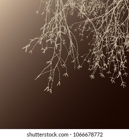 Vector card with space for text. Traced silhouette of the tree on white background.