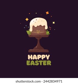 Vector card for the spring holiday of Easter with the image of Easter cake. Christianity. Sunday.
